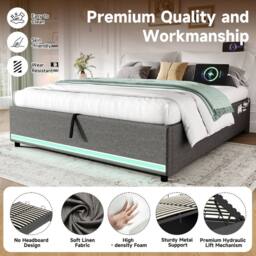 Matteo King Hydraulic Storage Bed - Linen Frame with LED Lights - Grey - thumbnail 7