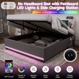 Matteo King Hydraulic Storage Bed - Linen Frame with LED Lights - Grey - thumbnail 8