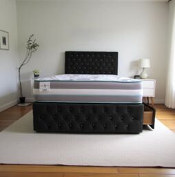 "Knight Sleep Delaware Plush Bed With Mattress, 4 Drawers, Headboard & 12"" Footboard in Black - Size: Super King"