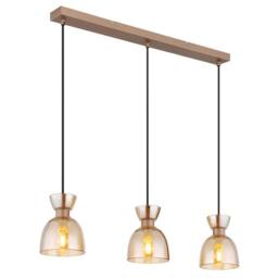 Netlighting Massey Bar Pendant Coffee Colored Matt Amber Glass Shade 3x E14 in Brown