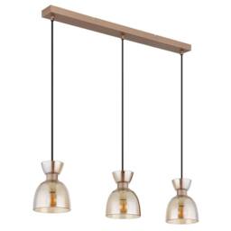 Netlighting Massey Bar Pendant Coffee Colored Matt Amber Glass Shade 3x E14 in Brown - thumbnail 2