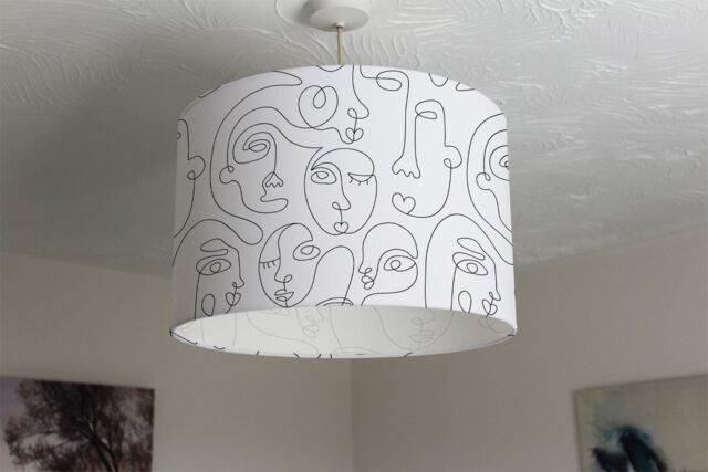 Benjamin Tate Design line drawing of faces ceiling lamp shade in Natural