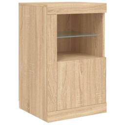 Berkfield Home Side Cabinet with LED Lights Sonoma Oak Engineered Wood in Light Tan - thumbnail 1
