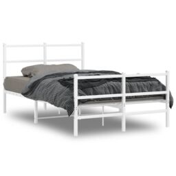 Berkfield Home Metal Bed Frame without Mattress with Footboard¬†White 120x200cm in White - Size: Small Double - thumbnail 2