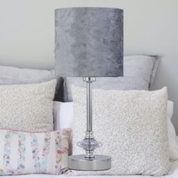 First Choice Lighting Set of 2 Chrome Jewelled Table Lamp with Grey Crushed Velvet Shades in Silver - thumbnail 5