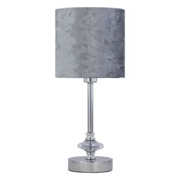 First Choice Lighting Set of 2 Chrome Jewelled Table Lamp with Grey Crushed Velvet Shades in Silver - thumbnail 2