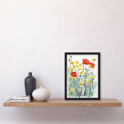 "Artery8 Red Poppies & Yellow Marigolds Wildflower Field Framed Art Print - Size: W12"" x H16""" - thumbnail 4