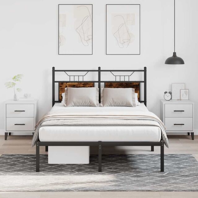 Berkfield Home Bed Frame without Mattress Smoked Oak 120x190 cm Small Double Engineered Wood in Brown - image 1