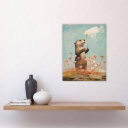 "Artery8 The Otters Gift Artwork Floral Watercolour Crimson & Blue Unframed Wall Art Print Poster Home Decor Premium - Size: W12"" x H16""" - thumbnail 4