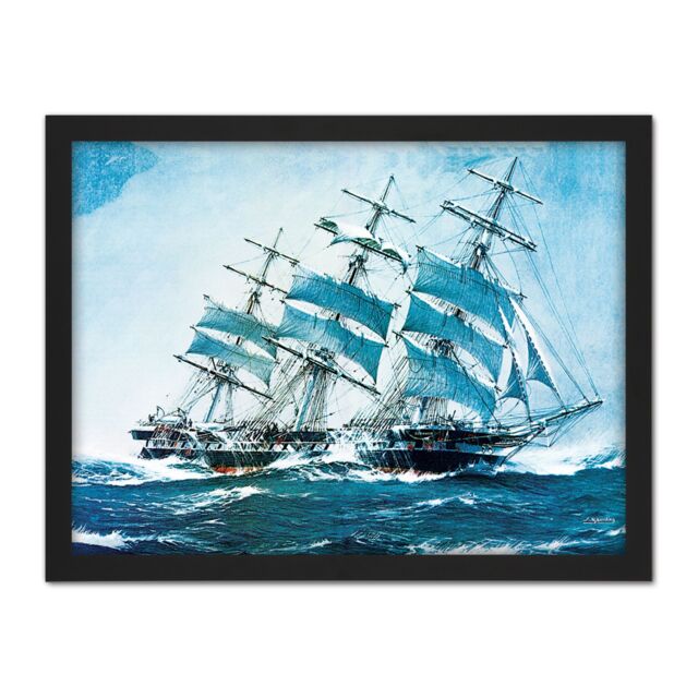 "Artery8 Wall Art Print Spurling Clipper Ship Sobraon Painting Large Framed Wall Décor Art in White - Size: W18"" x H24""" - image 1