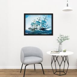 "Artery8 Wall Art Print Spurling Clipper Ship Sobraon Painting Large Framed Wall Décor Art in White - Size: W18"" x H24""" - thumbnail 2