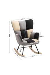 Living and Home Beige Grey Black Check Tufted Linen Patchwork Rocking Chair - thumbnail 3