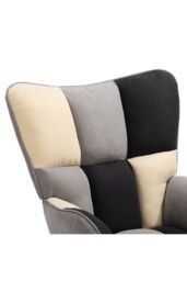 Living and Home Beige Grey Black Check Tufted Linen Patchwork Rocking Chair - thumbnail 6
