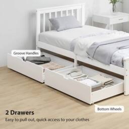 Wyld Haus Sutton White Wooden Single Bed Frame with 2 Underbed Storage Drawers - thumbnail 6