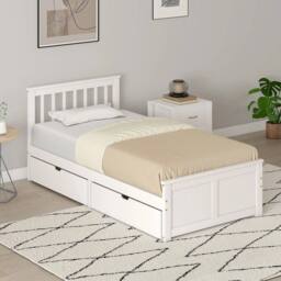Wyld Haus Sutton White Wooden Single Bed Frame with 2 Underbed Storage Drawers - thumbnail 8