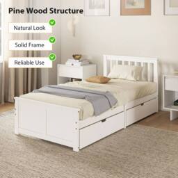 Wyld Haus Sutton White Wooden Single Bed Frame with 2 Underbed Storage Drawers - thumbnail 4
