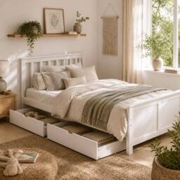 Wyld Haus Sutton White Wooden Single Bed Frame with 2 Underbed Storage Drawers