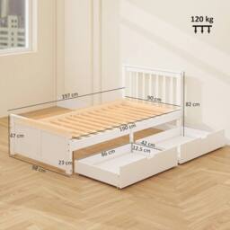 Wyld Haus Sutton White Wooden Single Bed Frame with 2 Underbed Storage Drawers - thumbnail 3