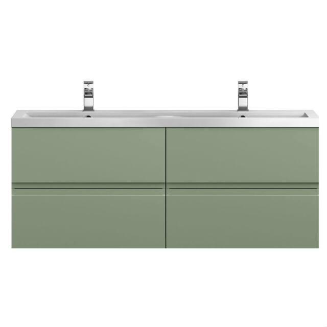 Balterley Mavesyn 4 Drawer Wall Hung Vanity Basin Unit, Satin Green, 1200mm in Green - image 1
