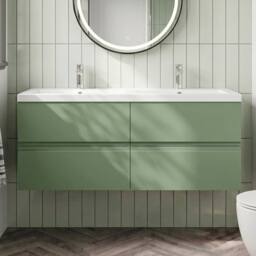 Balterley Mavesyn 4 Drawer Wall Hung Vanity Basin Unit, Satin Green, 1200mm in Green - thumbnail 3