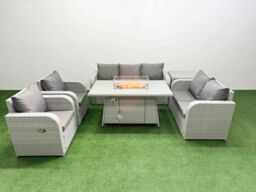 Fimous PE Rattan Garden Furniture Set Reclining Chair Sofa Double Love Seat 2 Seater Sofa Lounge Set Firepit Dining Table Side Table Light Grey - thumbnail 1