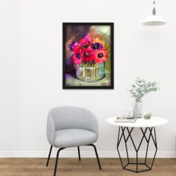 "Artery8 Wall Art Print Flowers Bouquet Anemones Large Framed Wall Décor Art in Brown - Size: W18"" x H24""" - thumbnail 2