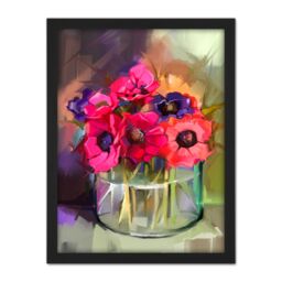 "Artery8 Wall Art Print Flowers Bouquet Anemones Large Framed Wall Décor Art in Brown - Size: W18"" x H24""" - thumbnail 1