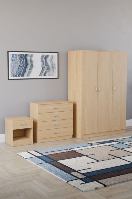 Home Discount Vida Designs Riano 3Pc Bedroom Set - 4 Drawer Chest, 3 Door Wardrobe in Brown - image 1