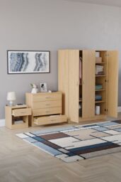 Home Discount Vida Designs Riano 3Pc Bedroom Set - 4 Drawer Chest, 3 Door Wardrobe in Brown - thumbnail 2