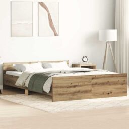 Berkfield Home Bed Frame without Mattress Artisan Oak 135x190cm Engineered Wood in Brown - Size: 135x190 cm - thumbnail 1