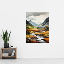 "Artery8 Glencoe Valley Oil Painting Scotland Majestic Mountain Range & River Coe Extra Large XL Unframed Wall Art Poster Print - Size: W24"" x H32""" - thumbnail 4