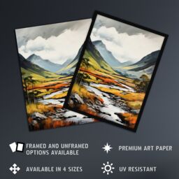 "Artery8 Glencoe Valley Oil Painting Scotland Majestic Mountain Range & River Coe Extra Large XL Unframed Wall Art Poster Print - Size: W24"" x H32""" - thumbnail 2