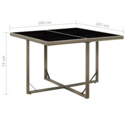 Berkfield Home Garden Table Grey 109x107x74 cm Poly Rattan & Glass - Size: 109 x 107 x 74 cm - thumbnail 5