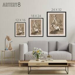 "Artery8 Up & Down Los Caprichos Francisco Goya Framed Canvas Wall Art Print in Grey - Size: W12"" x H16""" - thumbnail 4