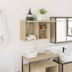 Berkfield Home Decorative Bathroom Wall Cabinet Sonoma Oak 60x25x40 cm Engineere in Light Tan - Size: 60 x 25 x 40 cm - thumbnail 2