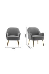 Living and Home Contemporary Upholstered Grey Velvet Armchair with Gold-Plated Feet - thumbnail 3