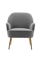 Living and Home Contemporary Upholstered Grey Velvet Armchair with Gold-Plated Feet - thumbnail 4