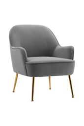 Living and Home Contemporary Upholstered Grey Velvet Armchair with Gold-Plated Feet - thumbnail 5
