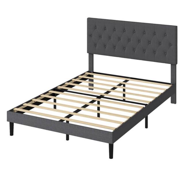 Levede King Bed Frame Upholstered Linen Fabric Soft Foam Headboard Wooden in Grey - image 1