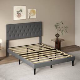 Levede King Bed Frame Upholstered Linen Fabric Soft Foam Headboard Wooden in Grey - thumbnail 2