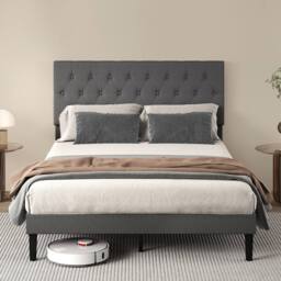 Levede King Bed Frame Upholstered Linen Fabric Soft Foam Headboard Wooden in Grey - thumbnail 3