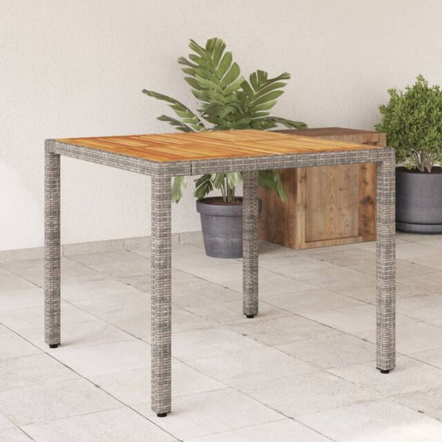 Berkfield Home Garden Table with Acacia Wood Top Grey 90x90x75 cm Poly Rattan - Size: 90 x 90 x 75 cm - image 1