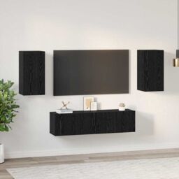 Berkfield Home TV Cabinet with Shelf Wall-mounted Other with Storage with Door 4 pcs Black oak Medium 60 x 30 x 30 cm - thumbnail 4