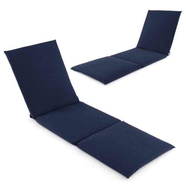 Costway Chaise Lounge Cushion Tri-Fold Lounger Pad 182 x 59 cm in Blue - image 1