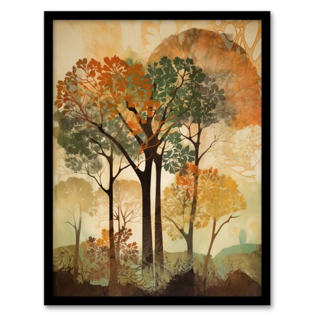 Artery8 Autumn Again By George Sinclair Earthy Vintage Trees Botanical Aesthetic Modern Painting Artwork Framed Wall Art Print A4 in Black - image 1