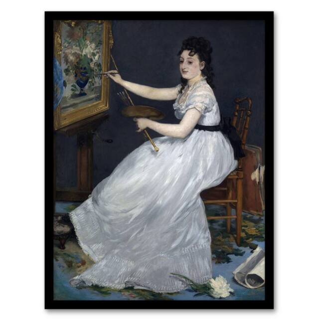 "Artery8 Portrait of Painter Eva Gonzales Manet Vintage Framed Wall Art Print in Blue - Size: W12"" x H16""" - image 1