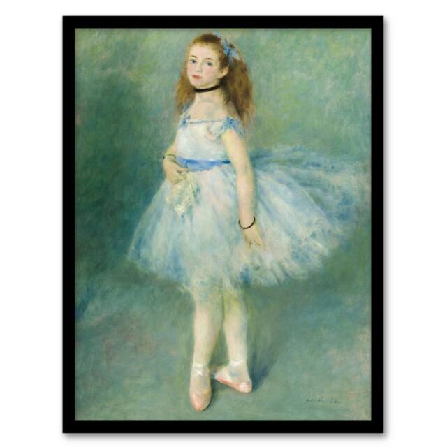 Artery8 The Dancer Portrait Painting Renoir Vintage Framed Wall Art Print in Green - Size: A4 - image 1