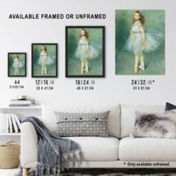 Artery8 The Dancer Portrait Painting Renoir Vintage Framed Wall Art Print in Green - Size: A4 - thumbnail 3