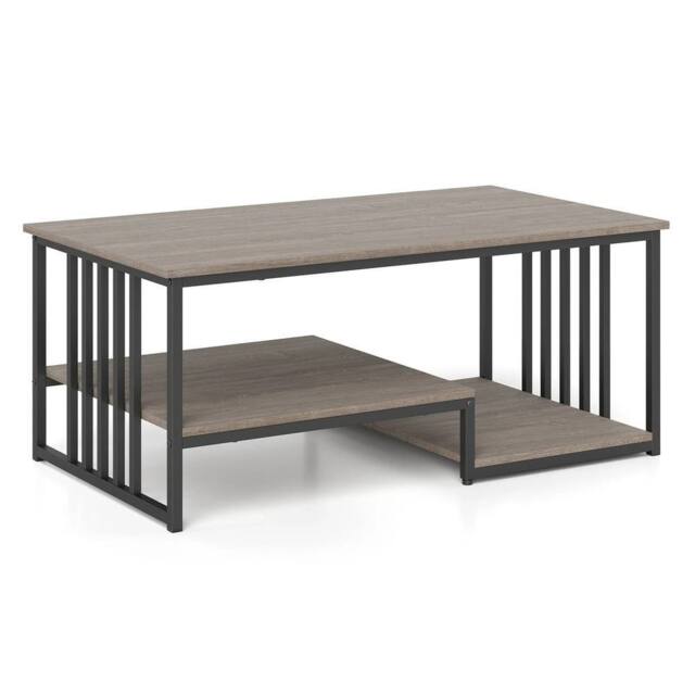 VOGREX Faux Marble 2-Tier Coffee Table w/ Shelf in Grey - image 1