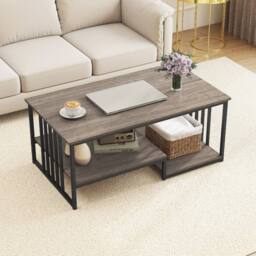 VOGREX Faux Marble 2-Tier Coffee Table w/ Shelf in Grey - thumbnail 6